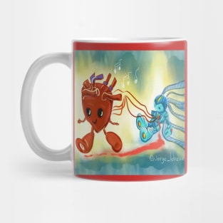 robot running heart in music and love Mug